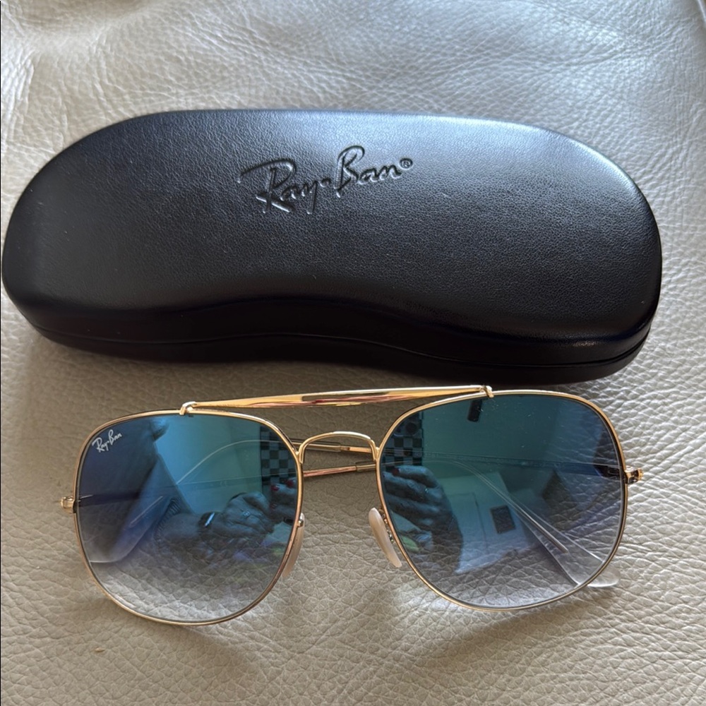 Ray-Ban Gold and Blue Aviator Sunglasses